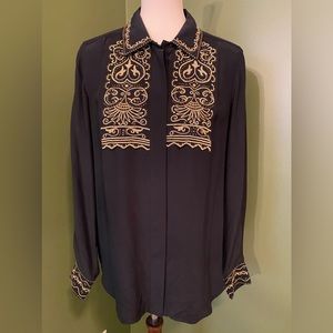 Vintage Blue Ice 100% Silk Detailed Blouse